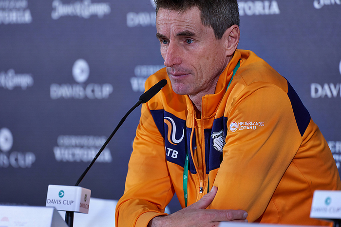 Captain Paul Haarhuis of the Netherlands answers to the media during the of pre competition press conference, PK, Presse Captain Paul Haarhuis of the Netherlands answers to the media during the of pre competition press conference, PK, Pressekonferenz of the Davis Cup Final 8 at Palacio de Deportes Jose Maria Martin Carpena on November 20, 2023 in Malaga, Spain. Photo by Camilla Stolen Imago Malaga Spain Copyright: xCamillaxStolenx L1100196