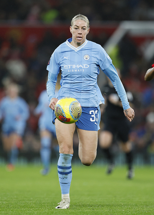 Manchester United v Manchester City   Barclays Women s Super League Alanna Kennedy of Manchester City on the ball during the Barclays Women s Super League match between Manchester United and Manchester City at Old Alanna Kennedy of Manchester City on the ball during the Barclays Women s Super League match between Manchester United and Manchester City at Old Trafford on November 19, 2023 in Manchester, England.  This Photograph May Only Be Used For Newspaper And Or Magazine Editorial Purposes. May Not Be Used For Publications Involving 1 Player, 1 Club Or 1 Competition Without Written Authorisation From Football DataCo Ltd. For Any Queries, Please Contact Football DataCo Ltd on  44  0  207 864 9121