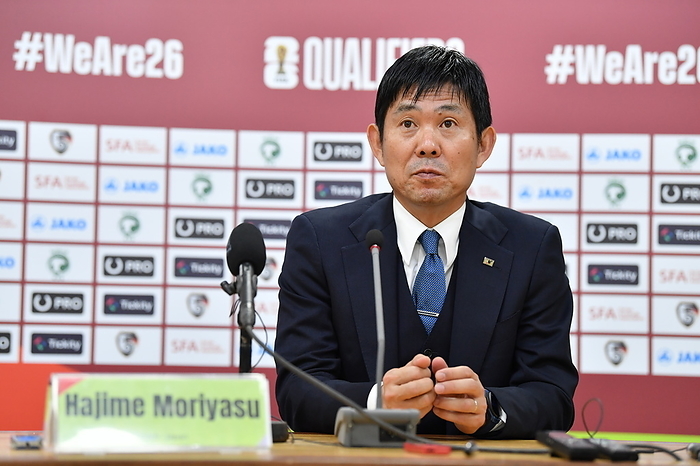 FIFA World Cup 2026 AFC Asian Qualifiers Round 2 Syria vs Japan Japan head coach Hajime Moriyasu attends a press conference after the FIFA World Cup 2026 AFC Asian Qualifiers Round 2 match between Syria 0 5 Japan at Prince Abdullah Al Faisal Stadium in Jeddah, Saudi Arabia, November 21, 2023.  Photo by JFA AFLO 