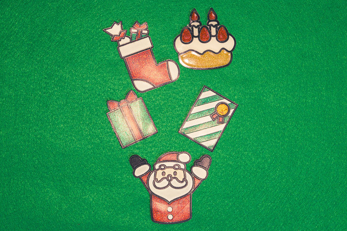 Christmas image with green background and gel stickers