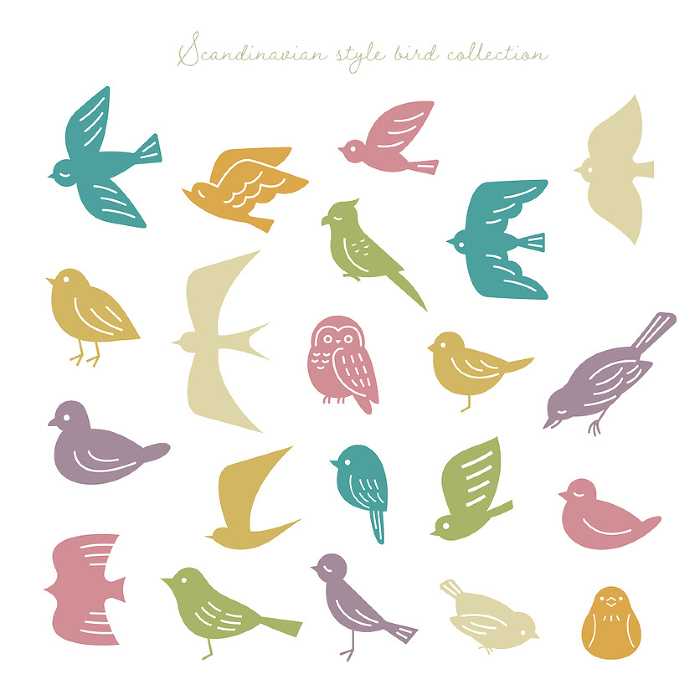 Collection of bird illustrations in Scandinavian design