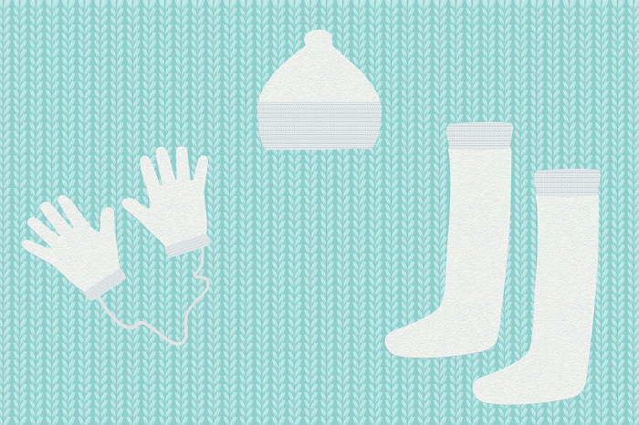Background Illustration of Gloves, Knit Hat, Boots, and Knitwear
