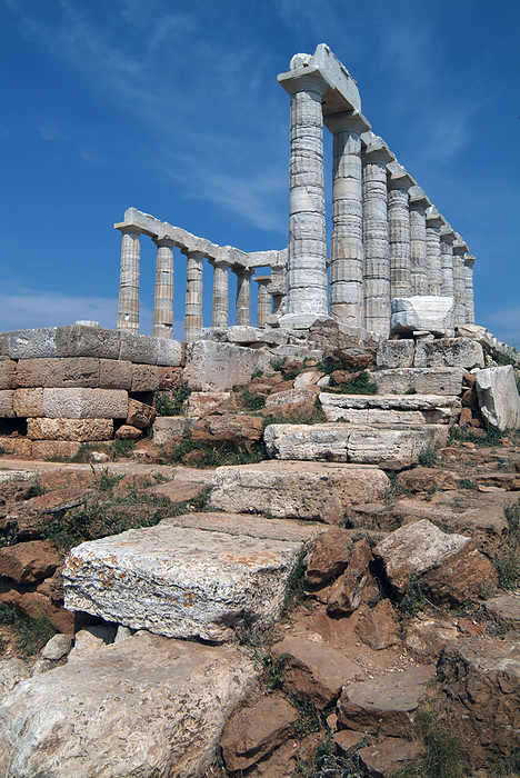 Sounion, Greece, 2003. Creator: Ethel Davies. The Temple of Poseidon built by the Greeks in the 5th century BC is perched on the  headlands of the southernmost tip of the Attica peninsula and well known for its sunset views, Sounion, Greece, 2003. Creator: Ethel Davies.