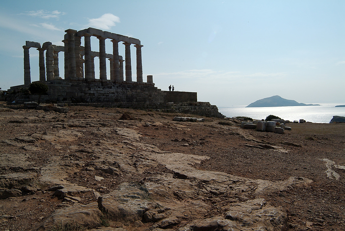 Sounion, Greece, 2003. Creator: Ethel Davies. The Temple of Poseidon built by the Greeks in the 5th century BC is perched on the  headlands of the southernmost tip of the Attica peninsula and well known for its sunset views, Sounion, Greece, 2003. Creator: Ethel Davies.
