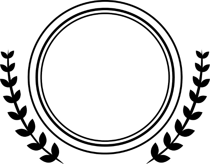 Black and white laurel and round medallion emblem