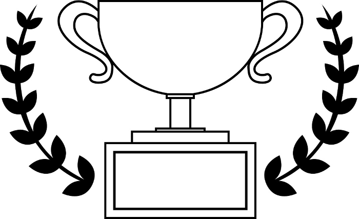 Black and white trophy cup illustration with laurel