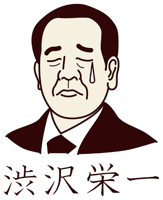 Simple image illustration of Eiichi Shibusawa, Japanese businessman Eiichi Shibusawa, crying face version vector