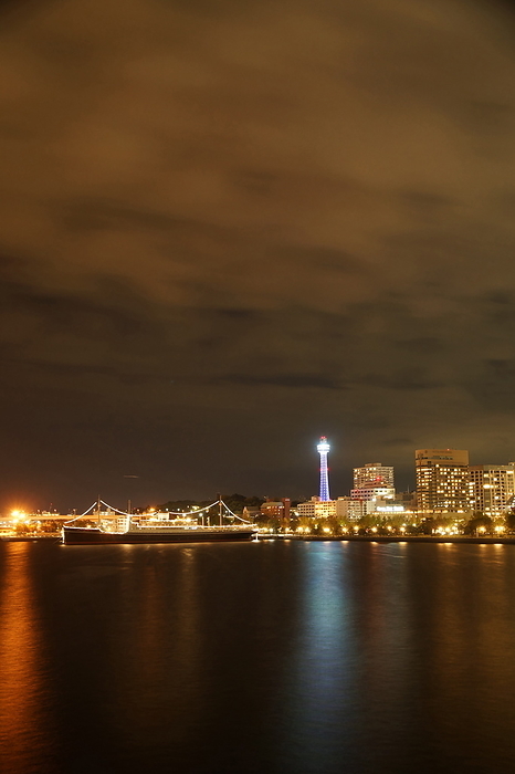 Night view of Yamashita Park and Yokohama Marine Tower from Osanbashi Bridge, Yokohama Port, Yokohama City