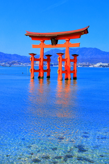 Otorii (Grand Gate) of Itsukushima Shrine in spring, Hatsukaichi City, Hiroshima Prefecture