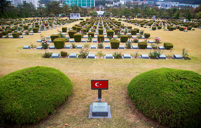 The U.N. Memorial Cemetery in South Korea The U.N. Memorial Cemetery, Nov 10, 2023 : Graveyards of Turkish soldiers at the U.N. Memorial Cemetery in Busan, about 420 km  261 miles  southeast of Seoul, South Korea. About 2,300 war veterans from 11 countries are buried at the cemetery, including veterans from Canada, Britain, Australia and Turkey. Twenty one countries sent about 1.96 million soldiers and medics during the 1950 53 Korean War. More than 40,000 of the U.N. troops were killed in action and about 10,000 are still missing, according to local media. The Korean War ended in a truce, not a peace treaty.  Photo by Lee Jae Won AFLO 
