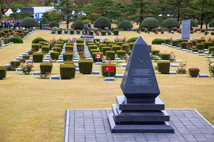 The U.N. Memorial Cemetery in South Korea The U.N. Memorial Cemetery, Nov 10, 2023 : Graveyards of Turkish and Canadian soldiers at the U.N. Memorial Cemetery in Busan, about 420 km  261 miles  southeast of Seoul, South Korea. About 2,300 war veterans from 11 countries are buried at the cemetery, including veterans from Canada, Britain, Australia and Turkey. Twenty one countries sent about 1.96 million soldiers and medics during the 1950 53 Korean War. More than 40,000 of the U.N. troops were killed in action and about 10,000 are still missing, according to local media. The Korean War ended in a truce, not a peace treaty.  Photo by Lee Jae Won AFLO 