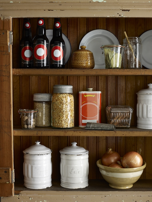 Kitchen Pantry with food supplies, studio shot
