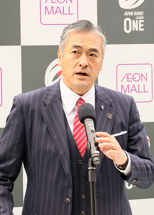 Japan s rugby league League One and largest shopping mall Aeon Mall agree a partnership December 1, 2023, Tokyo, Japan   Japan s rugby league League One chairman Genichi Tamatsuka delivers a speech as the League One and Japan s largest shopping mall chain Aeon Mall agreed a partnership at the Prince Chichibu rugby stadium in Tokyo on Friday, December 1, 2023.    photo by Yoshio Tsunoda AFLO 