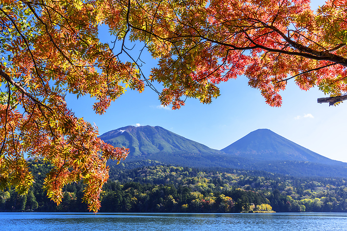 Mt. Onna-Akan and Mt. Akanfuji in autumn leaves from Onneto, Hokkaido