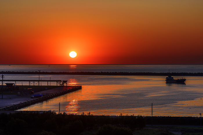 Tokachi Port and the Pacific Ocean at sunrise, Hokkaido