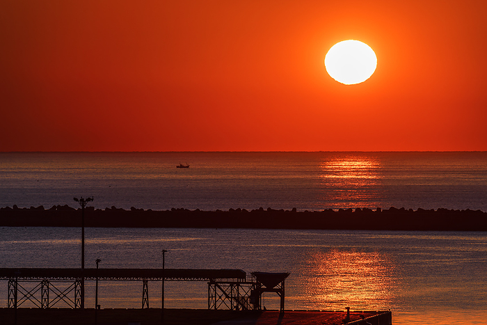 Tokachi Port and the Pacific Ocean at sunrise, Hokkaido