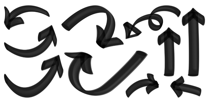 Curved arrow set (black) as if drawn with a thick magic marker