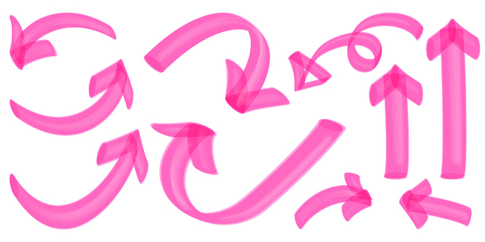 Curved arrow set (pink) as if drawn with a thick highlighter