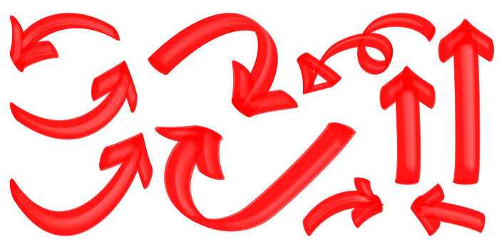 Curved arrow set (red) as if drawn with a thick magic marker