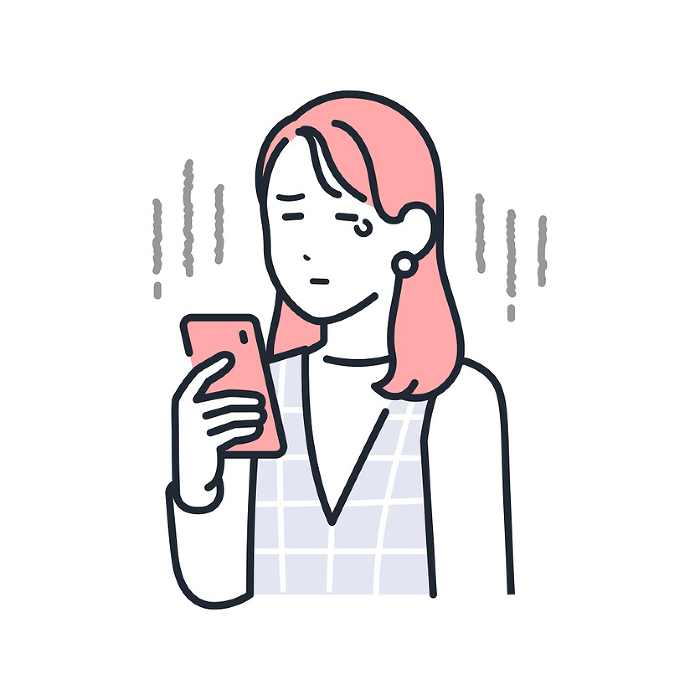 Simple vector illustration of a stylish young woman crying over her smartphone.