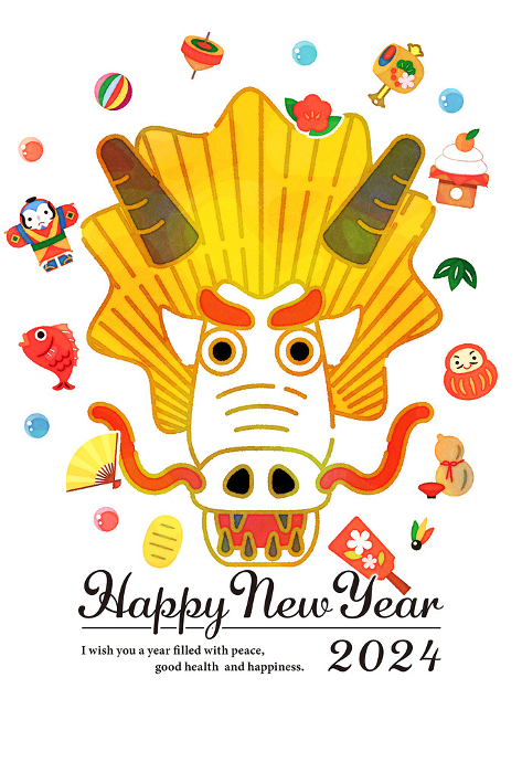 New Year's card illustration of the Chinese zodiac sign for the year of the dragon in 2024