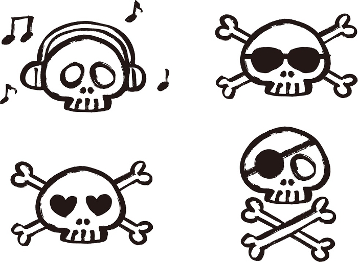 Cute skull character set painted by brush