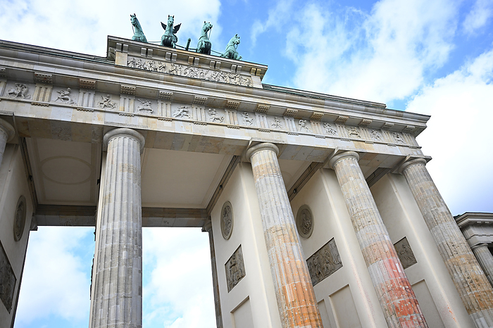 Germany Brandenburg Gate Columns of Brandenburg Gate that were painted in a protest campaign by Last Generation climate activists are pictured, in Berlin, Germany, September 23, 2023.  Photo by MATSUO.K AFLO 