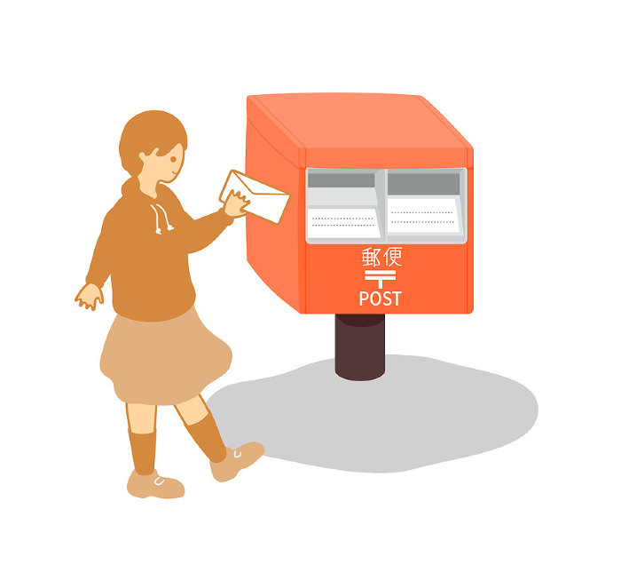 Vector illustration: Girl posting a letter in a mailbox