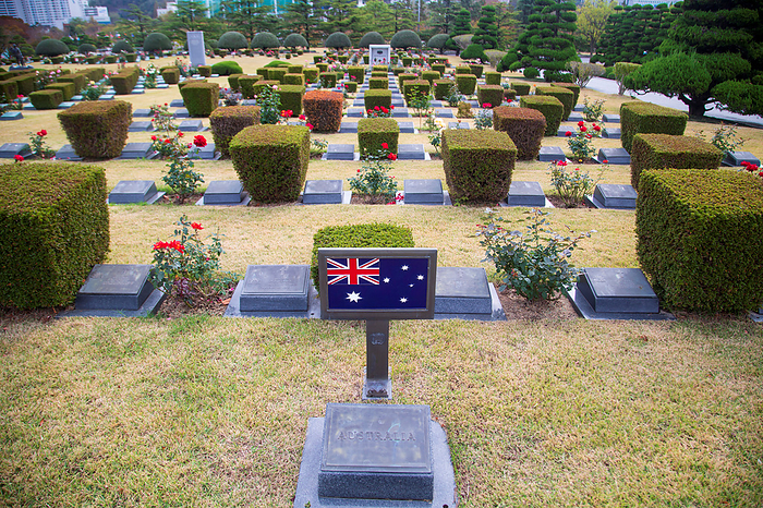 The U.N. Memorial Cemetery in South Korea The U.N. Memorial Cemetery, Nov 10, 2023 : Graveyards of Australian soldiers at the U.N. Memorial Cemetery in Busan, about 420 km  261 miles  southeast of Seoul, South Korea. About 2,300 war veterans from 11 countries are buried at the cemetery, including veterans from Canada, Britain, Australia and Turkey. Twenty one countries sent about 1.96 million soldiers and medics during the 1950 53 Korean War. More than 40,000 of the U.N. troops were killed in action and about 10,000 are still missing, according to local media. The Korean War ended in a truce, not a peace treaty.  Photo by Lee Jae Won AFLO 