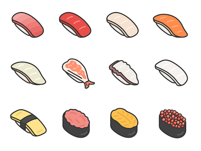 Various, illustration set of Sushi icon (line drawing color)