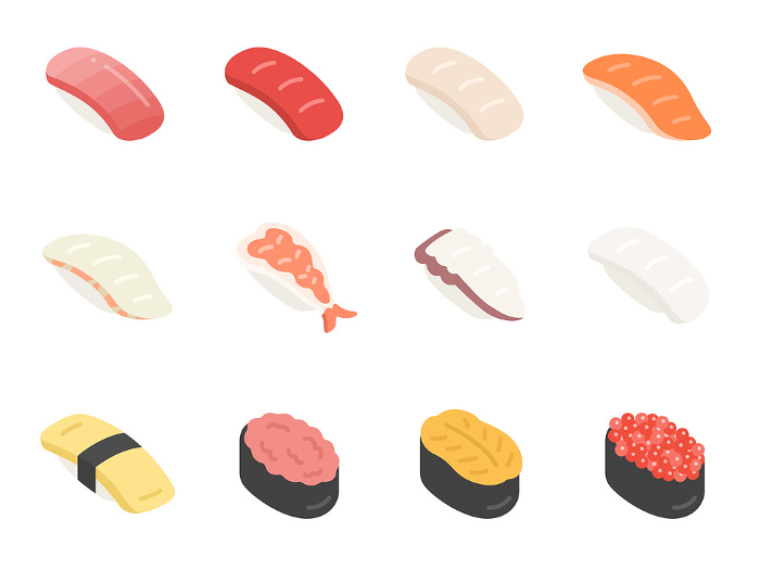 A set of illustrations of various sushi icons