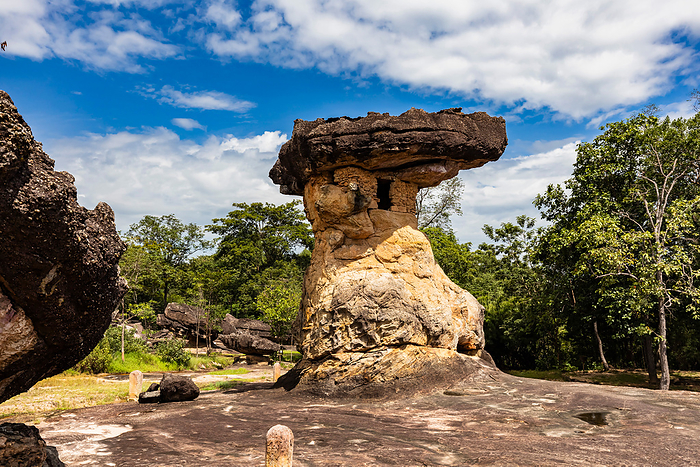 Phu Phra Bhat Historical Park Oddly shaped rocks Shrine Udon Thani Phu Phra Bhat Historical Park Oddly shaped rocks Mushroom rock Shrine Udon Thani