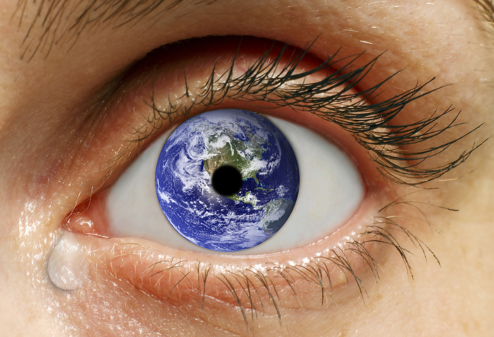 Human eye with Earth, composite image Human eye with Earth, composite image., by VICTOR de SCHWANBERG SCIENCE PHOTO LIBRARY