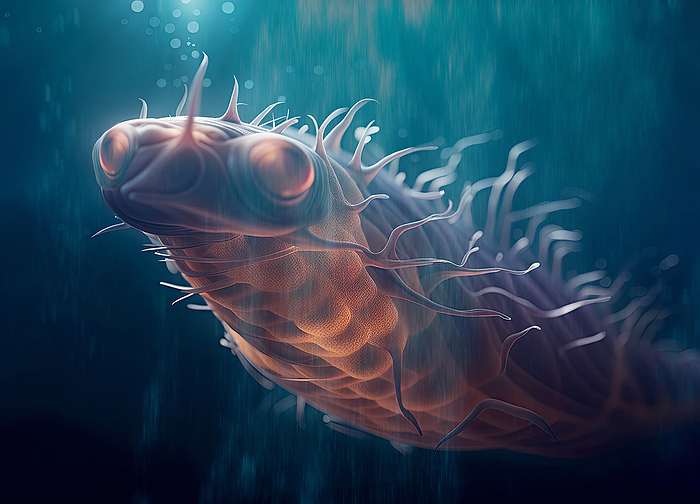 Aquatic alien life form, illustration Aquatic alien life form beneath the Europa ocean, illustration. It is thought that if life evolved on other planets or moons with similar conditions to Earth, many would evolve similar physical features. This is known as convergent evolution., by VICTOR HABBICK VISIONS SCIENCE PHOTO LIBRARY