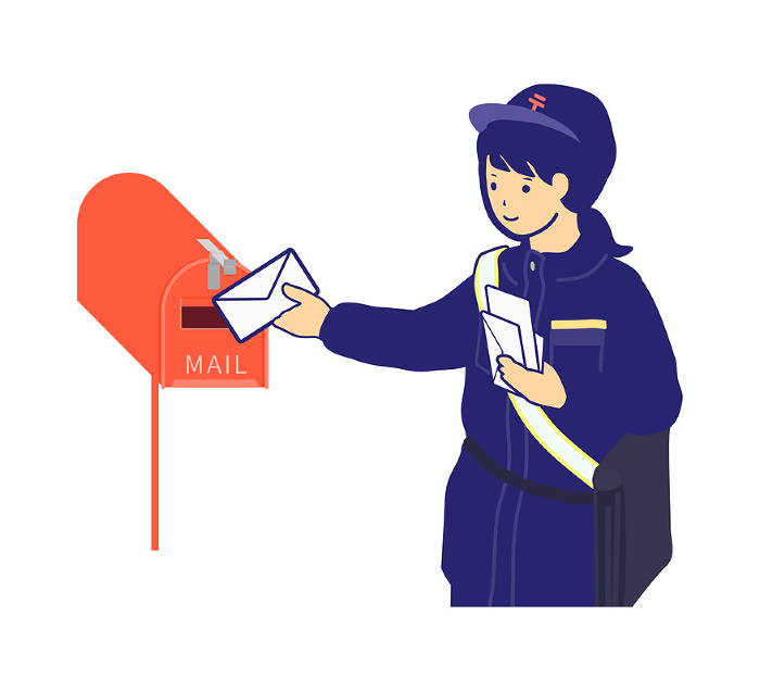 Vector illustration: female mail carrier delivering a letter to a mailbox (upper body)
