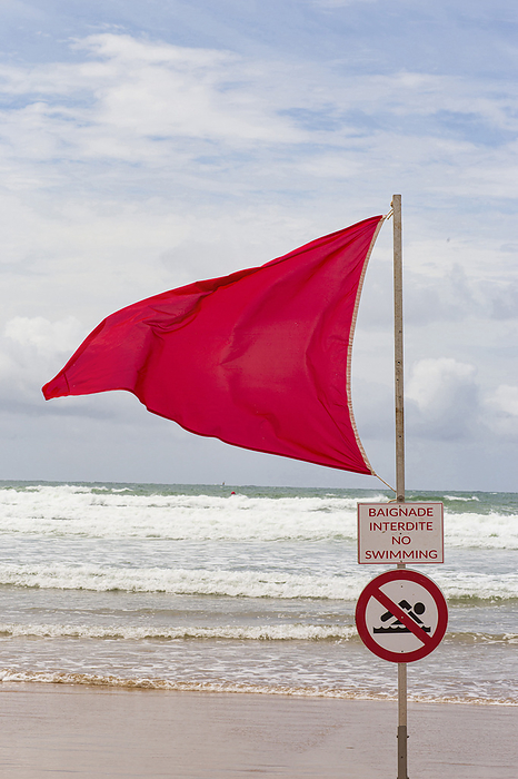 France France, Les Sables d Olonne, 85, close up on the red flag, swimming prohibited., by Jacques Lo c   Photononstop