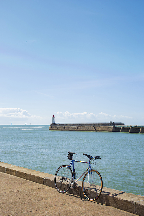 France France, Les Sables d Olonne, 85, bicycle parked on the jetty., by Jacques Lo c   Photononstop