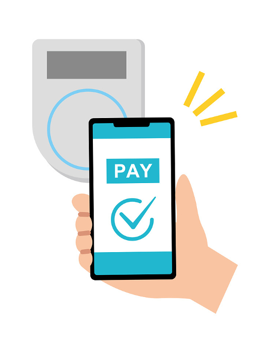 Illustration of cashless payment completion with a smartphone