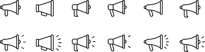 Line drawing icon set of loudspeaker and megaphone