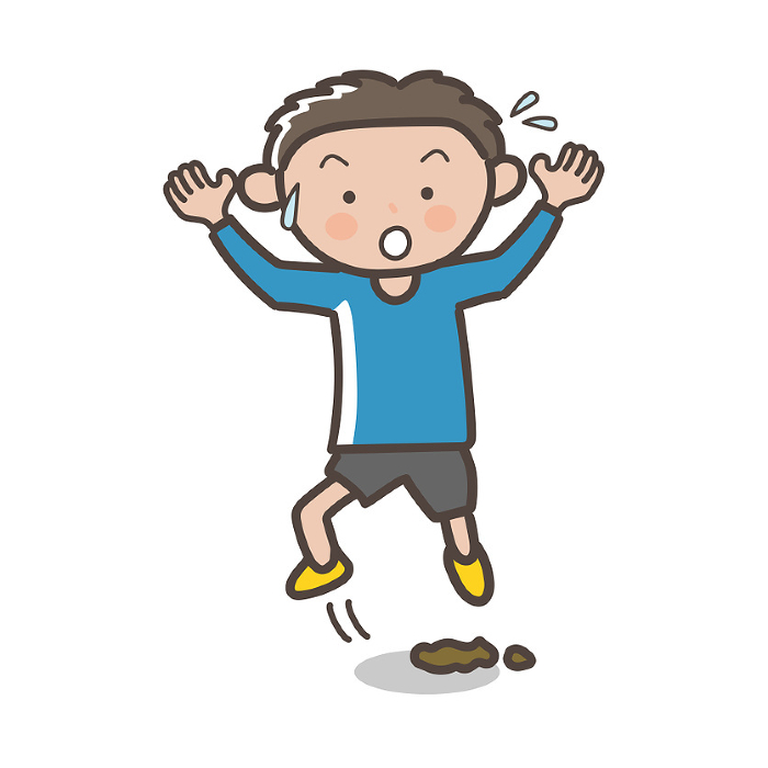 Illustration of a man nearly stepping in poop and narrowly avoiding it