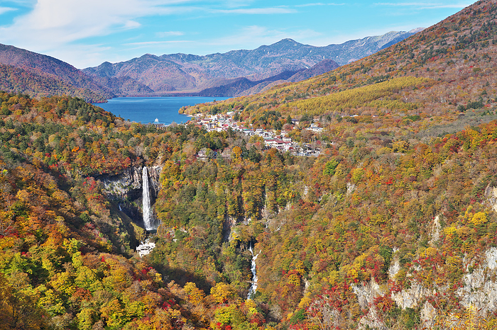 Kegon Falls and Lake Chuzenji in Autumn Color Tochigi Pref. Taken from the Akechidaira Ropeway Observation Deck