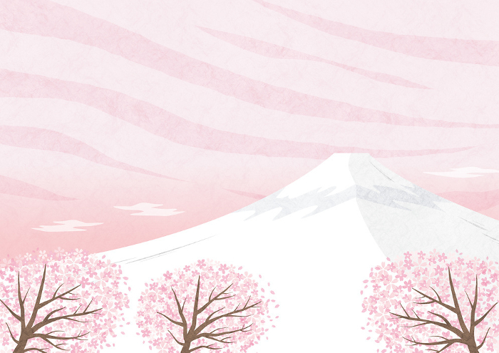 Simple nature scenery of cherry blossoms and Mt. Fuji Japanese background clip art(pink)