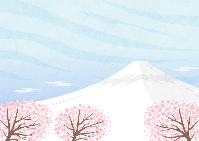 Simple nature scenery of cherry blossoms and Mt. Fuji Japanese background illustration (blue)