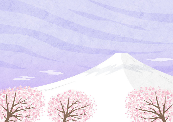 Simple nature scenery of cherry blossoms and Mt. Fuji Japanese background illustration(purple)