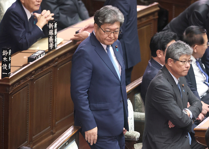 No confidence motion against Chief Cabinet Secretary Hirokazu Matsuno is rejected December 12, 2023, Tokyo, Japan   Japan s ruling Liberal Democratic Party policy speaker Koichi Hagiuda arrives at Lower House s plenary session as he casts a vote for the no confidence motion against Chief Cabinet Secretary Hirokazu Matsuno at the National Diet in Tokyo on Tuesday, December 12, 2023. No confidence motion against Matsuno was rejected by members of ruling parties.      photo by Yoshio Tsunoda AFLO 