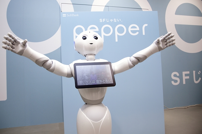 SB developed robot  Pepper Exhibited at a store in Tokyo June 6th, 2014, Tokyo, Japan: SoftBank Group and Aldebaran Robotics SAS   Aldebaran  , announced the joint development of  Pepper , the world s first Pepper, which incorporates a variety of technologies and capabilities, will be commercially available in Japan From June 6, 2014, visitors to the SoftBank Omotesando and SoftBank Ginza stores will be able to enjoy talking and interacting with Pepper. From June 6, 2014, visitors to the SoftBank Omotesando and SoftBank Ginza stores will be able to enjoy talking and interacting with Pepper, the newest member of the SoftBank crew. of its stores nationwide.
