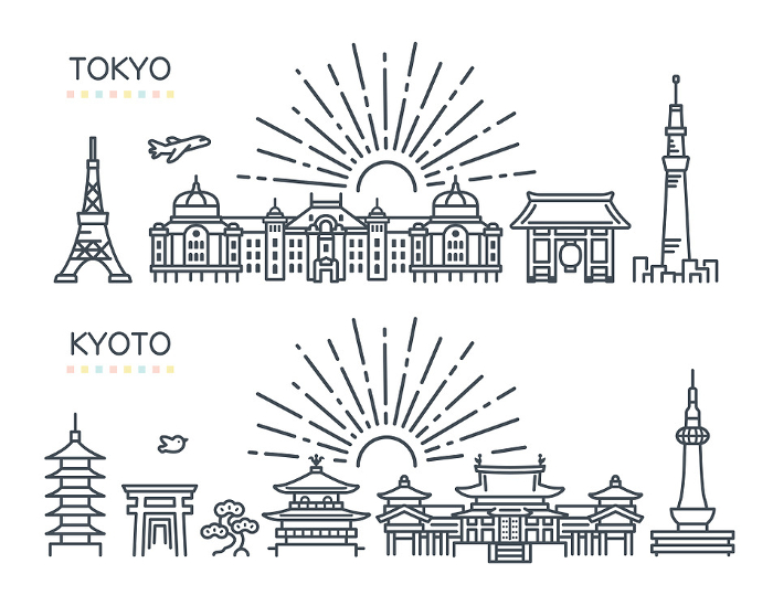 Simple vector material of Tokyo and Kyoto