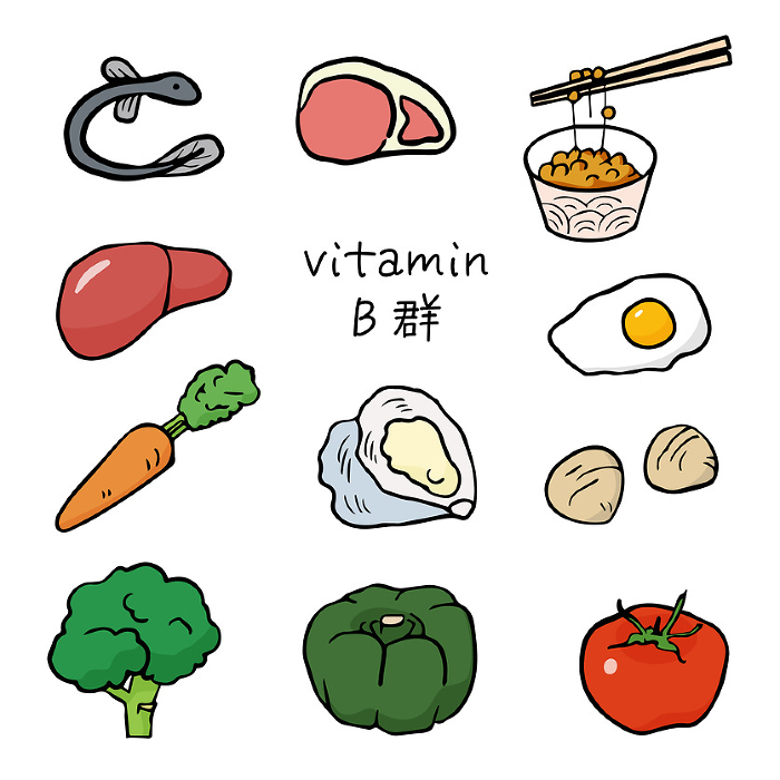 vitamin B group_Illustration set of simple and easy hand-drawn food icons