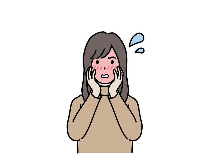 Clip art of blushing and shy young woman