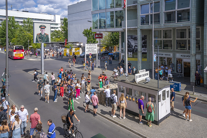 Elevated view of Checkpoint Charlie, Friedrichstrasse, Berlin, Germany, Europe Elevated view of Checkpoint Charlie, Friedrichstrasse, Berlin, Germany, Europe, by Frank Fell